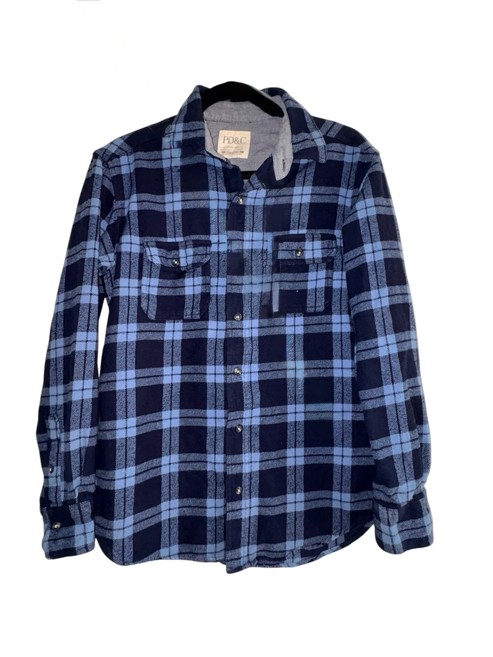 PD&C Men's Navy and Light Blue Plaid Button-Down Shirt